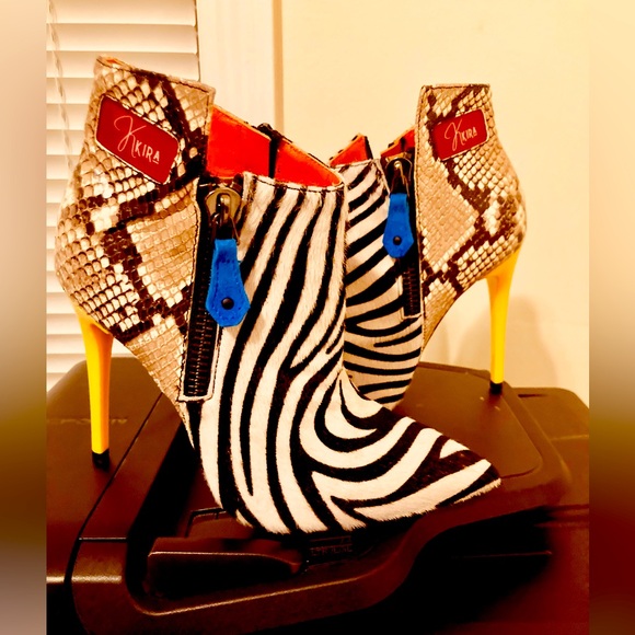 NWT Kkira Leather, Snakeskin, Zebra made in Italy booties - Picture 1 of 9